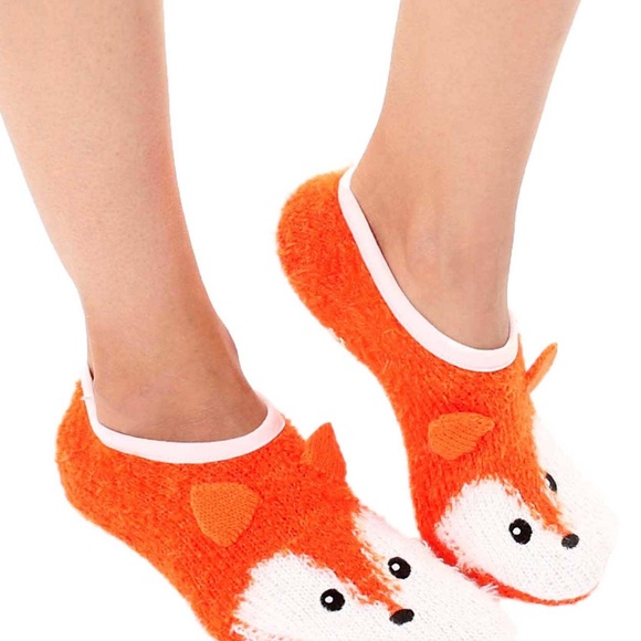 Fuzzy Slipper Socks w/ 3D Ears - Sly Fox - Orange - Picture 3 of 3